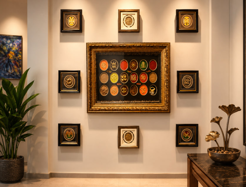 Beautifully framed traditional Ghanaian Adinkra symbols